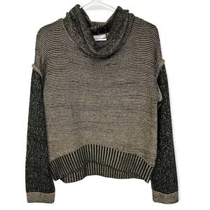 DEX Cowl Neck Reverse Knit Hi-Lo Crop Sweater, Black Taupe, Medium